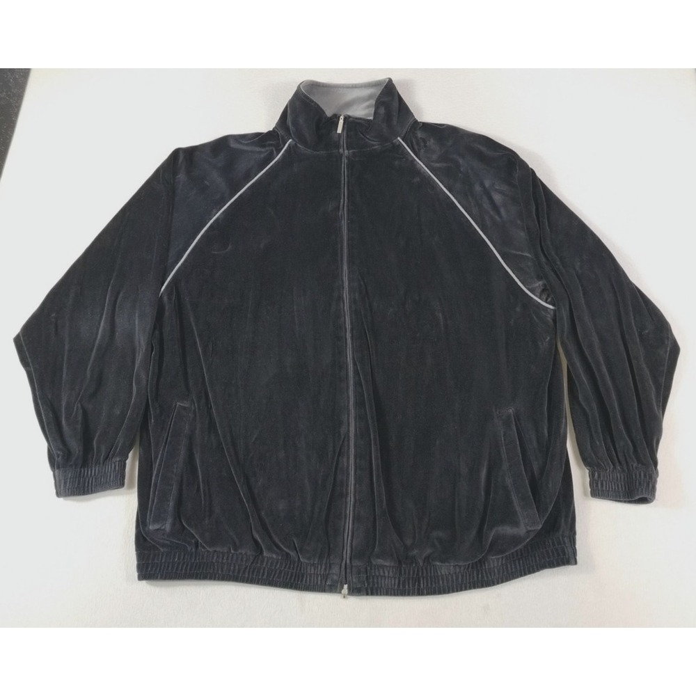Weatherproof Performance Track Jacket Mens 2XL Black Velour Full Zip Lined Retro